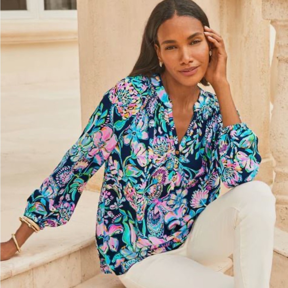 Lilly Pulitzer Elsa Silk Top 100% Silk Size S Vibrant Resort Chic Rare Like New